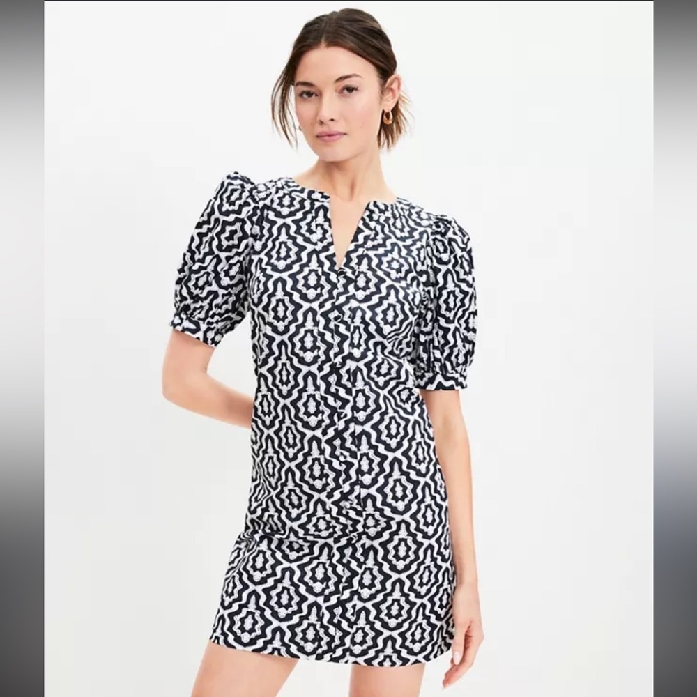 LOFT Black and White Patterned Mini Dress